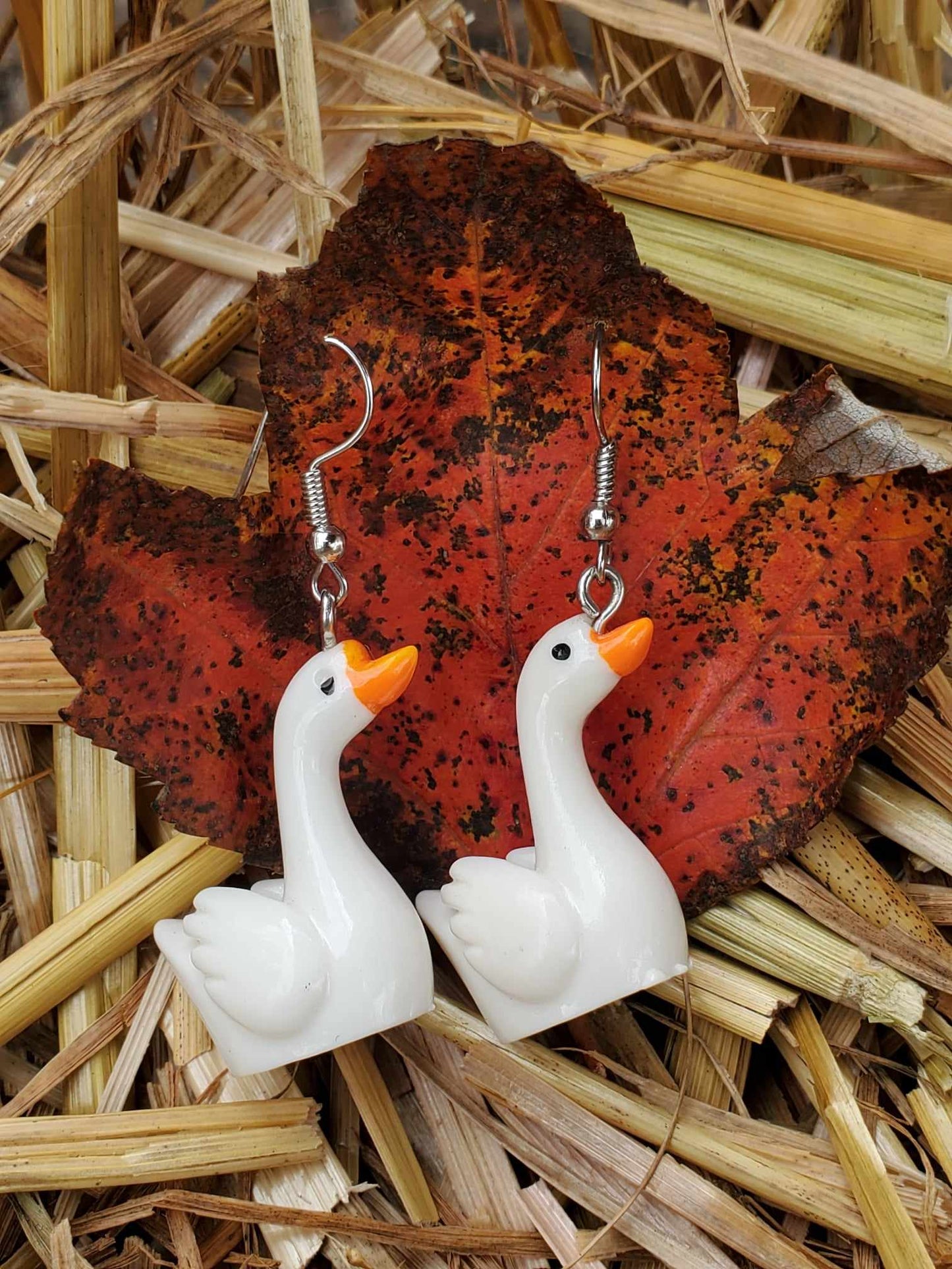 White Goose Figurine Earrings