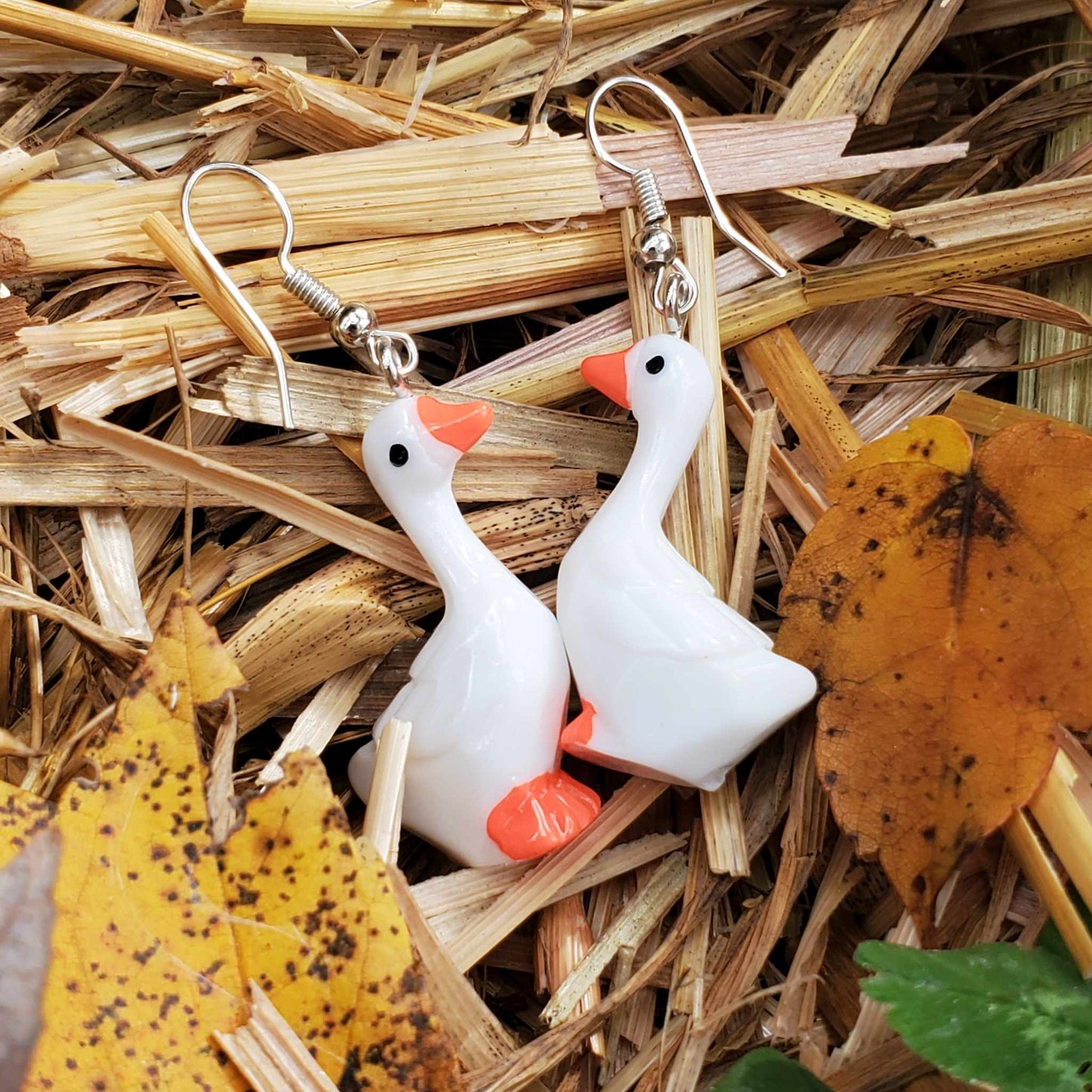 Cute Goose Figurine Dangle Earrings