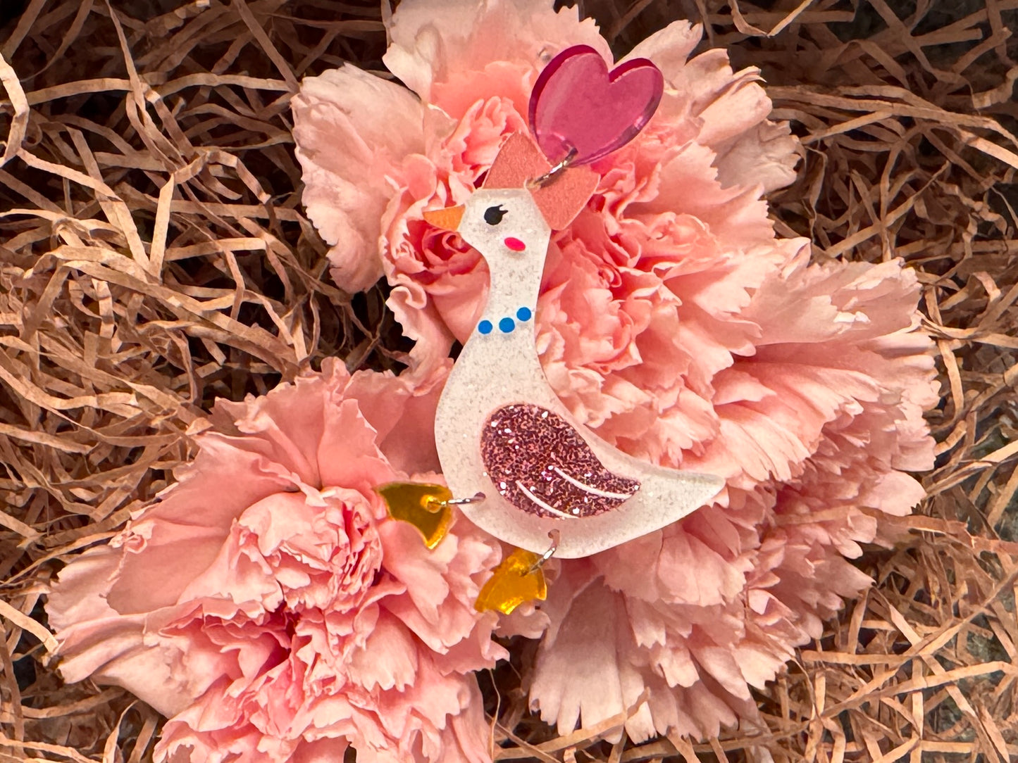 Sparkly Duck Earrings - Valentine's Ducks