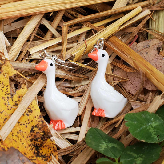 Cute Goose Figurine Dangle Earrings