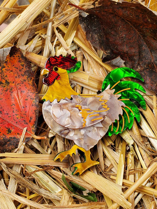 Large Resin Rooster Brooch