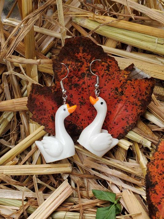 White Goose Figurine Earrings