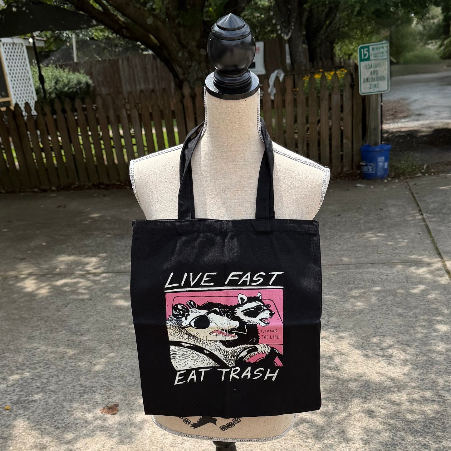 “Live Fast Eat Trash” Tote Bag