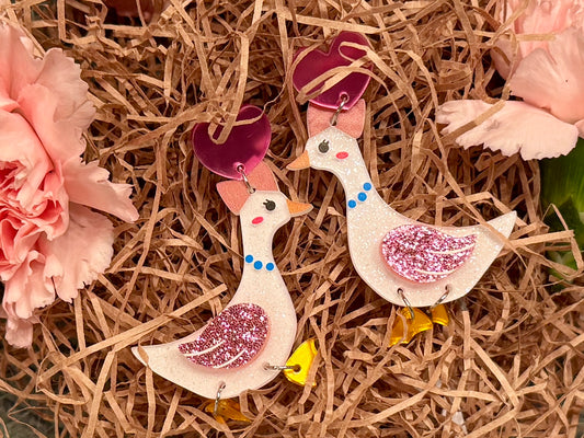 Sparkly Duck Earrings - Valentine's Ducks