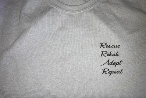 "Rescue, Rehab, Adopt, Repeat" Gray CWR Circle Logo T-shirt