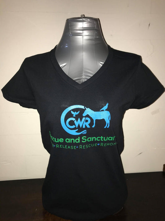 New- Black CWR Rescue and Sanctuary V neck T-shirt