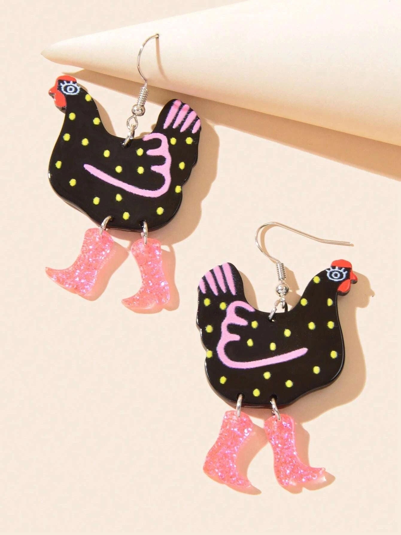 Chickens in Boots Dangle Earrings