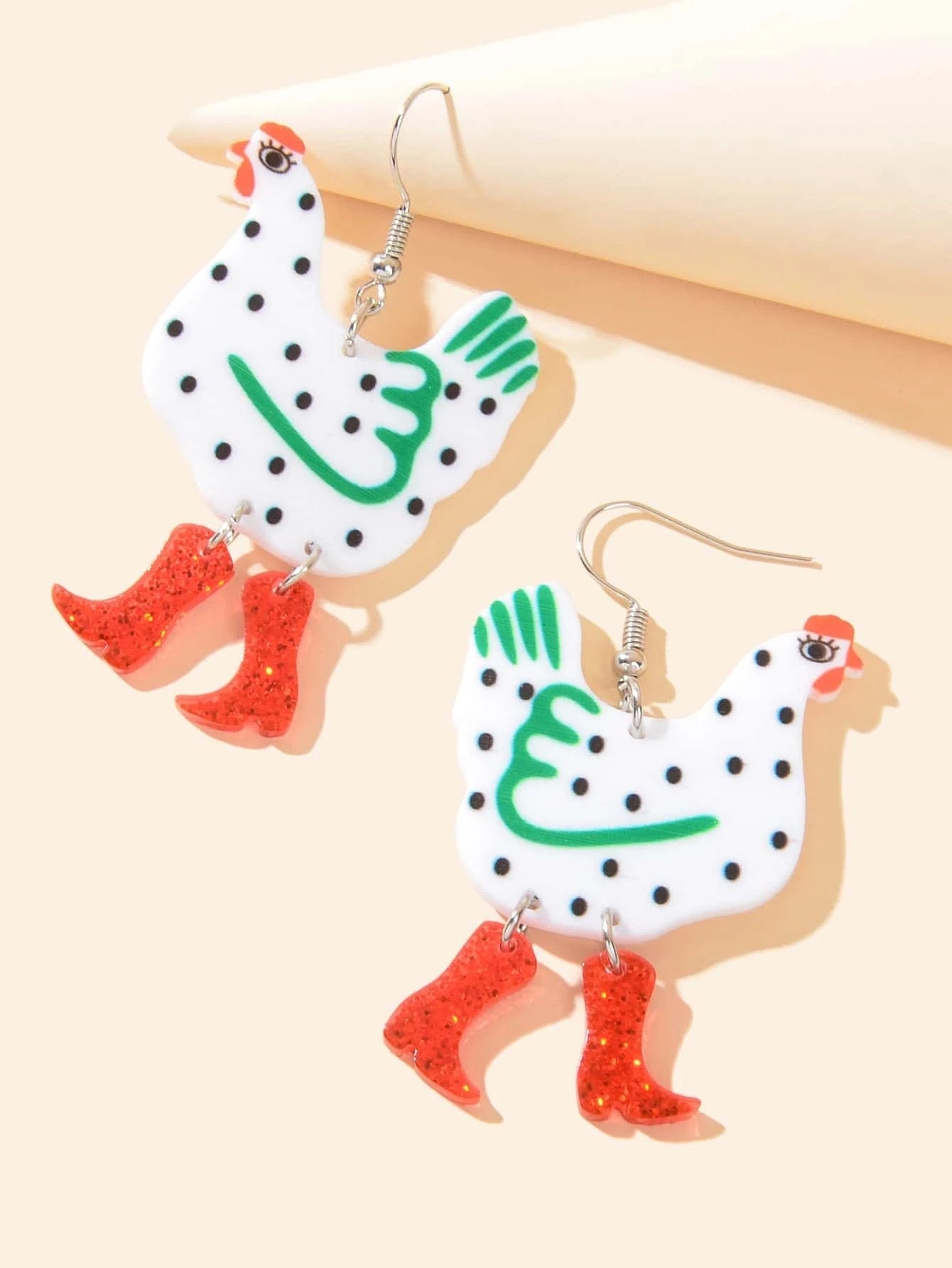 Chickens in Boots Dangle Earrings