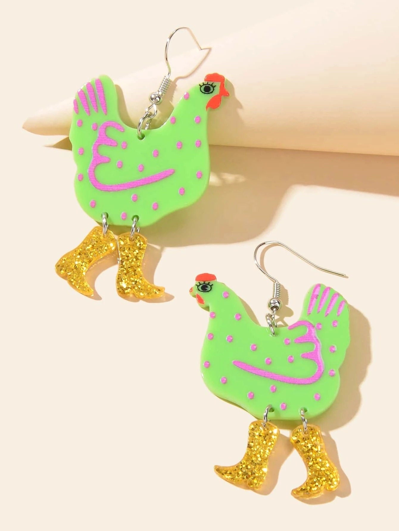 Chickens in Boots Dangle Earrings