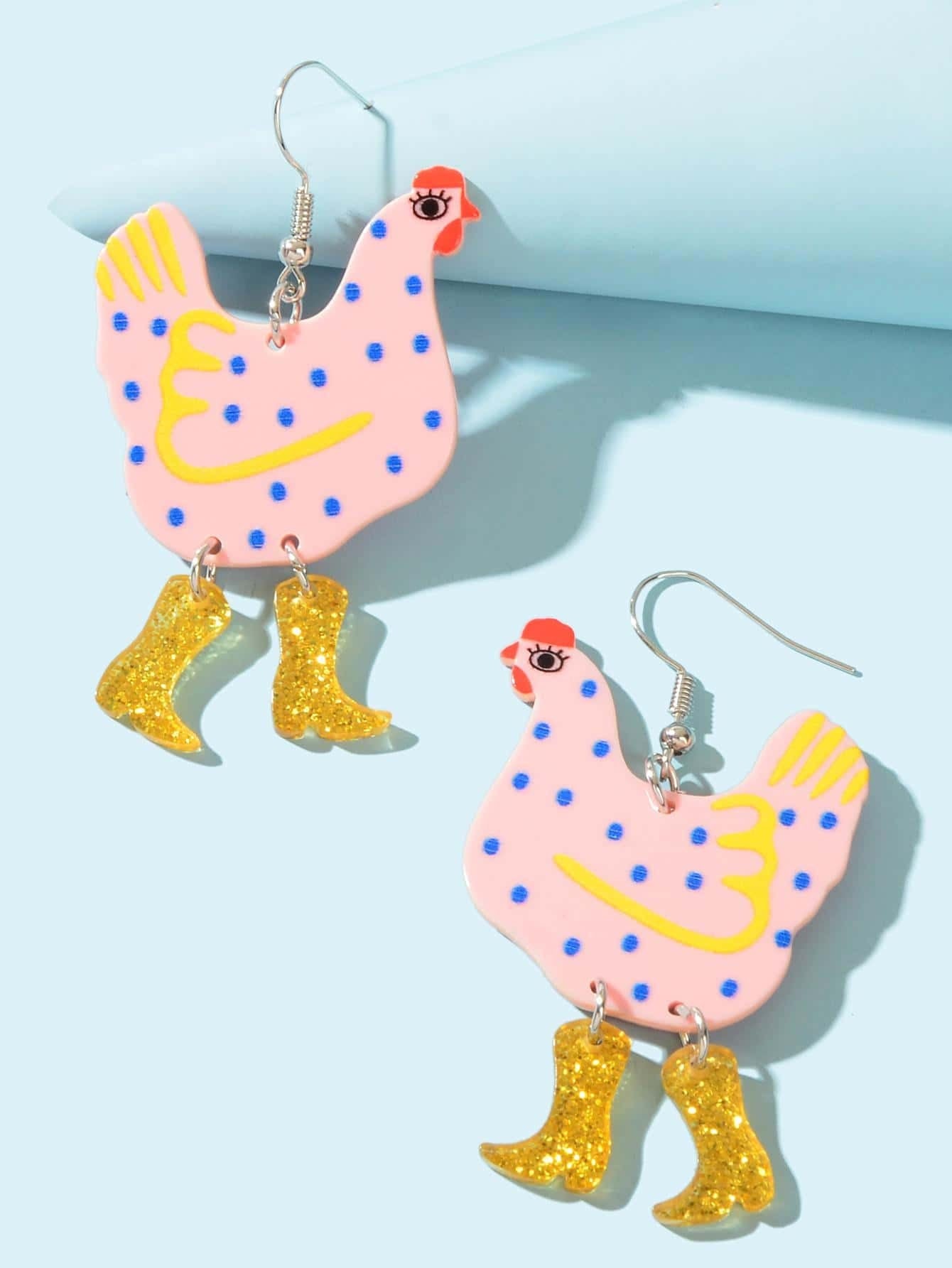 Chickens in Boots Dangle Earrings