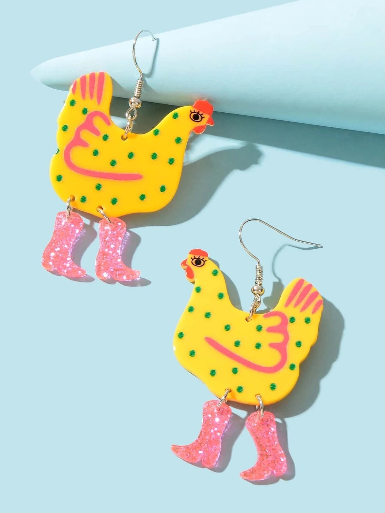 Chickens in Boots Dangle Earrings